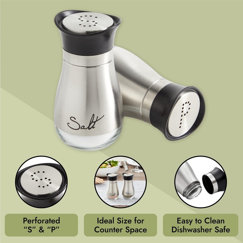 Stainless Steel Salt and Pepper Shaker Set with Glass Bottom,