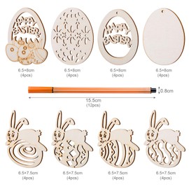 Lihao Wooden Easter Decoration with String DIY Crafts for Painting Wooden Pendant for Children Easter Eggs Easter Bunny (Multi-Way) 44 Piece