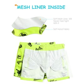 MaaMgic Small Boy’s Swimming Shorts, Quick Drying Board Shorts with Mesh Lining Pockets and Adjustable Drawstring - Bulldog Green