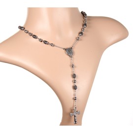 Flongo Silver Jesus Christ Crucifix Rosary Cross Pendant Necklace Stainless Steel Mens Womens, 33 inch Chain