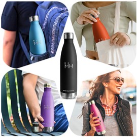 Thermos Flask, 500 ml, BPA-Free, 18/8 Stainless Steel, Insulated Flask, Double Walled Vacuum Insulated, Stainless Steel Water Bottle for School, Travel, Jogging, Camping, Office - Black Water Bottle