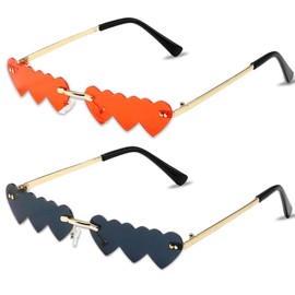 JGCJGG 2 Pairs of Heart Glasses, Retro Heart-Shaped Sunglasses, Hippie Sunglasses, Heart Glasses, Red, for Men and Women, 70s Cosplay Hippie Accessories (Red and Black)
