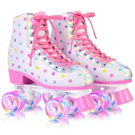 SULIFEEL Roller Skates for Girls and Women with Light up Wheels and Polka Dot Pattern, Kids and Adult Roller Sktes for Outdoor and Indoor Use