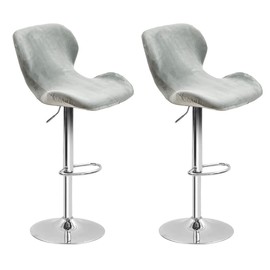 Levoberg 2 pezzi Coprisedia da bar curvo in velluto elasticizzato per sedia da bar con schienale elastico, copertura sgabello alto da cucina, grigio chiaro