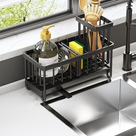 Luabue Stainless Steel Kitchen Sink with Black Self-Draining Drain Tray for Towel Rail Cloth Holder, Super Accessory for Kitchen and Bathroom