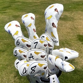 Golf Club Head Cover Birdie Golf Wood Cover Set Golf Driver Cover for Fairway Wood, Utility, and Hybrid, Aliennana Luxury Leather for Women and Men, Black Gold Stylish