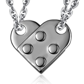 TANGPOET Brick Necklace for Couples Sterling Silver Heart Brick Pendant Necklace Friendship Jewelry Christmas Gifts for Women Men Friend Her