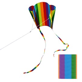 Colorful Rainbow Pocket Kite for Children - Easy Flyer Kite with Long Tail and String Line, Ideal Beach Game and Outdoor Activity for Beginners, Kids, and Adults for Boys and Girls