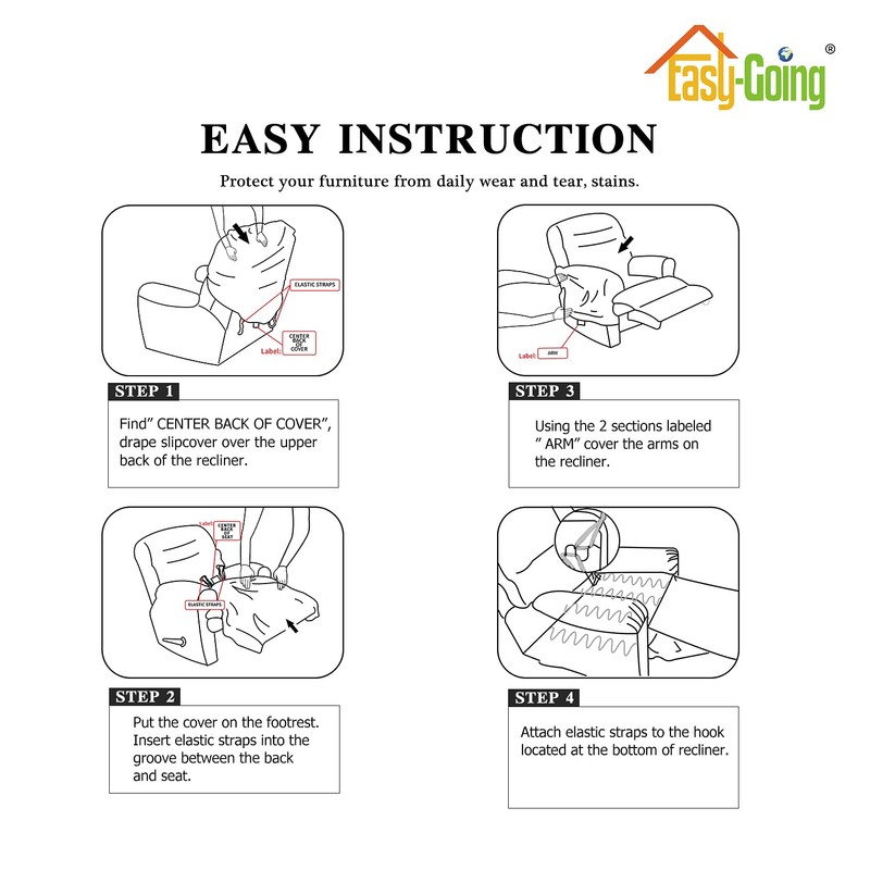 Easy-Going 4 Pieces Microfiber Stretch Recliner Slipcover – Spandex Soft