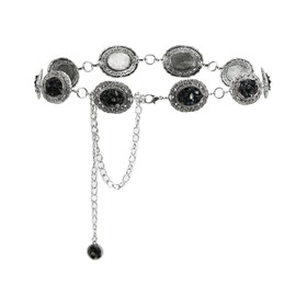 ILuvatar Waist chain women's metal chain dress with sweater chain silver retro black stone punk belt concho belts for women western belt