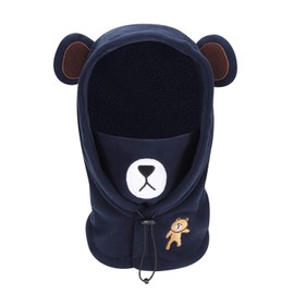 Kids 3 IN 1 Hat Warm Mask Scarf Set Boys Girls Fleece Balaclava Ski Hat Neckwarmer Mask Adjustable Windproof Hood Winter Thermal Neck Snood for Children Age 5-10 (Deep Blue)