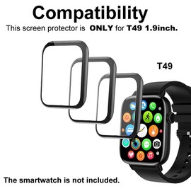smaate 3D Screen Protector Compatible with T49 1.9 inches PJYUBVOR and P58 of Ypaddbu 1.96 Inches Smartwatch (Answer/Make Calls)