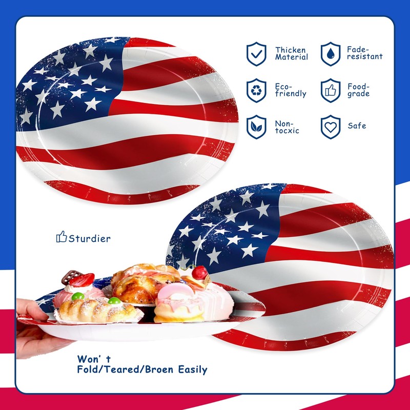 50pcs Labor Day Plates 4th of July Paper Plates Disposable