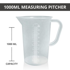 Appletofu Plastic Graduated Measuring and Mixing Pitcher - 1000ml Plastic Graduated Measuring Pitcher - Large Cylinder Graduated Measuring Container with Handle and Pour Spout - 1 Liter