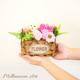 Millennium Art Soap Flower Lucky Bear Basket, Purple