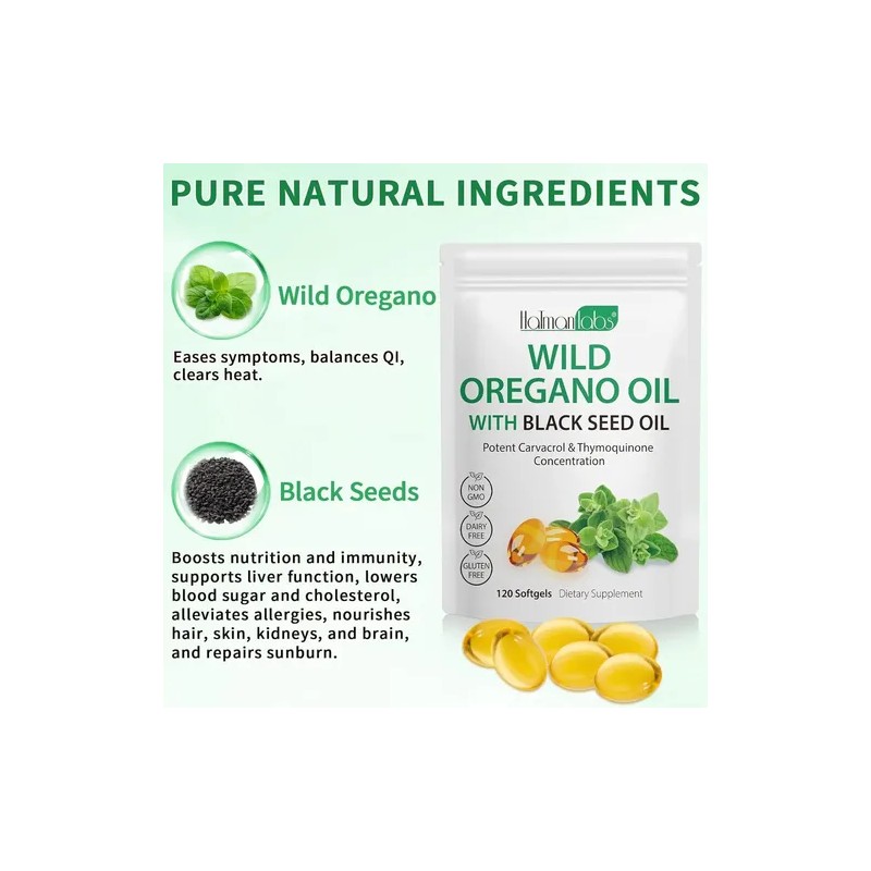 Mxczbsm Cápsulas Aceite Orégano Orgánico 2 En 1 240 Cápsulas