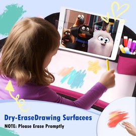 WENRENER Kids Travel Tray, Travel Tray For Kids Car Seat, Toddler Road Trip Essentials With Drawing Kit, Carseat Tray For Kids Travel, Travel Activities Road Trip Must Haves For Kids (Pink)