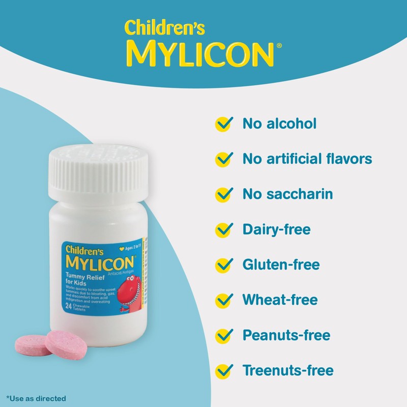 MYLICON Children's Tummy Relief for Kids, 24 Cherry Flavored Chewable