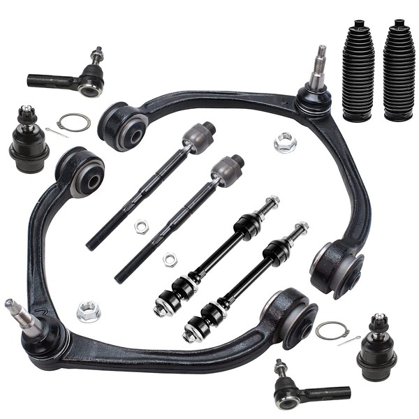 Detroit Axle - Front End 12pc Suspension Kit for 2005-2011 Dodge Dakota 2006-2009 Mitsubishi Raider, 2 Upper Control Arms 2 Lower Ball Joints Inner & Outer 4 Tie Rods 2 Boots 2 Sway Bars Replacement