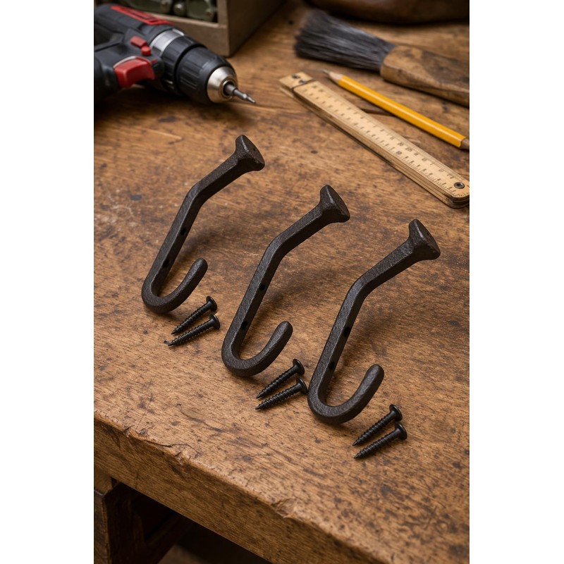 FUXXER 3 x Heavy Rustic Solid Iron Hooks Coat Hooks