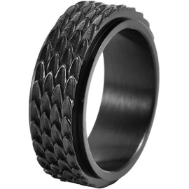 Dragon Anxiety Ring for Men Cool Snake Dragon Scales Spinner Rings Fidget Ring Mens Ring (Black, 7)