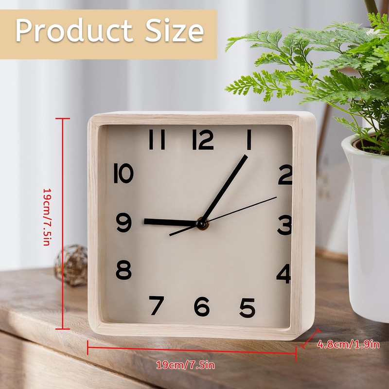 Maxspace Wooden Wall Clock, 8 Inch Non-Ticking Silent Square Wall