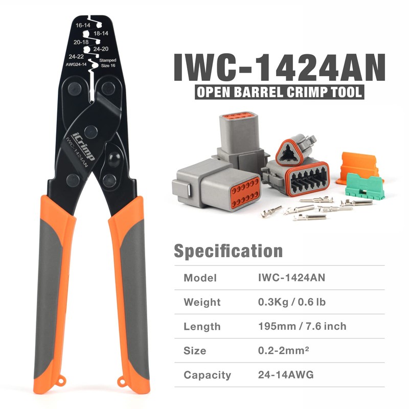 iCrimp IWC-1424AN Deutsch Stamped Contacts Crimping Tool, DT Series Crimp