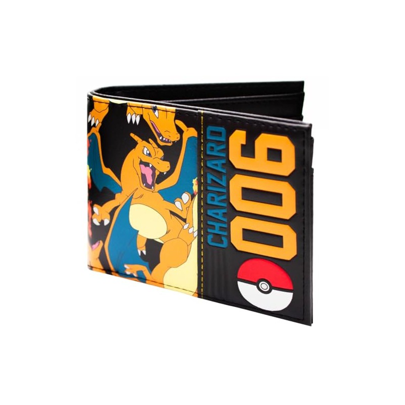 Flaming Fire Charizard 006 Pokeball Wallet Bi-Fold ID & Card