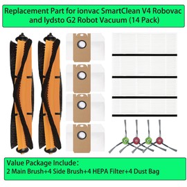 Replacement Spare Parts for ionvac SmartClean V4 Robovac and lydsto G2 Robot Vacuum 2 Main Brush 4 Side Brush 4 Filter 4 Dust Bag Accessories Replace Model 7997