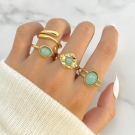 Stocking Stuffers Holiday Outfits for Women 2024 Jade Rings for Women Gemstone Ring Set Open Adjustable Rings Boho Knuckle Ring Sets Good Luck Midi Finger Rings Jewelry Gift for Her