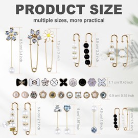 Naturahand 34 Pcs Pearl Brooch Pins, Decorative Safety Pins for Clothes Hat Dress Decoration Accessories Pant Tighteners for Waist Women