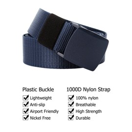 PARVENZA Men's Canvas Nylon Military Tactical Web Duty Belt with No Metal Blue PVZ0612U, 3.8CM Width
