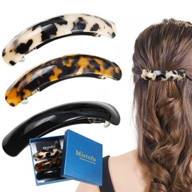 Mistofu Large Hair Barrettes for Women Beautiful Lines Simple Retro Classic Snap French Hair Clips, Fashion Hair Accessories for Women Thick Hair 3 Pcs (HJ-Tortoise Shell)
