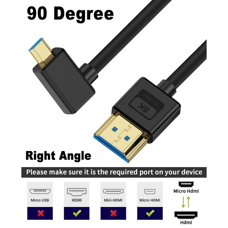 Poyiccot 8K L Type Micro HDMI to HDMI Adapter Cable,