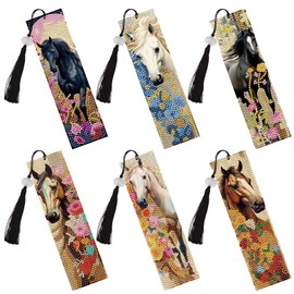 INCOK Diamond Painting Art Bookmarks - 6 PCS DIY Horse Flower Diamond Painting Kits by Numbers Farmhouse Art Craft Mothers Day Birthday Graduation Gift for Beginner Horse Lover Students Teachers