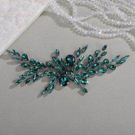 Teyglen Wedding Rhinestone Headband Green Teardrop Crystal Hair Piece Bridal Hair Vine for Bride Wedding Hair Accessories Sparkly Rhinestone Headpiece for Women (Peacock green)