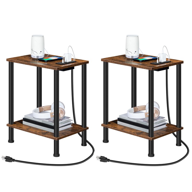HOOBRO Side Table with Charging Station, Set of 2 End