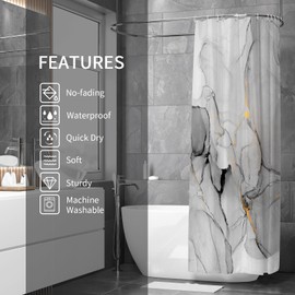 Gibelle Grey Marble Shower Curtain Set, Abstract Silver Gold Stripes Fabric, Modern Ink Art Decor Waterproof for Bathroom, 71x71
