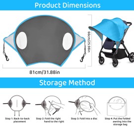 Pram Sun Shade Cover,UPF50+ Universal Baby Sunshade,Foldable Baby Stroller Sun Shade Pushchair Awning,Breathable Pram Sun Shade,Stroller Sun Shade Canopy for Pushchair,Buggy,Stroller (Blue)