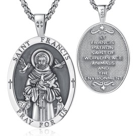 Vito 925 Sterling Silver Saint Francis Necklace for Women Men, St Francis of Assisi Medal St Francis Pendant Religion Protection Amulet Jewelry Gift for Husband Dad, 22+2"
