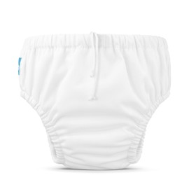 Charlie Banana Reusable Swim Diaper, Washable, Adjustable Drawstring for Baby Girls Boys, Soft and Snug Waterproof Fit to Prevent Leaks - White, Size M (16-28 lbs.)
