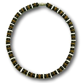 Native Treasure 18" Mens and Womens Black and Brown Coconut Beads and White Rose Clam Chips Ark Shells, Tropical Summer Beach Surfer Necklace From the Philippines