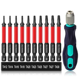 Pack of 10 Triangle Screwdriver Bits 65 mm, CYLBAQ Hex Shank Triangle Head Screwdriver Bits 12/14/16/18/20/23/25/27/30 mm Magnetic Triangle Screw Bits, S2 Screwdriver Bit with Handle