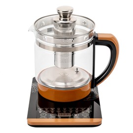DUTTIETY Electric Glass Kettle, Hot Tea Maker Electric Kettle Coffee Brewer Tea Strainer for Boiling Water for 1.8 L Temperature Control Tea Maker with 18 Smart Menu, Clear, Brown