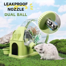 4 in 1 Hamster Exercise Wheel, Hamster House with Running Wheel, Food Bowl, Water Bottle, and Hideout, Small Animals Exercise Running Toys for Hamsters Gerbils Mice (Green, Medium (19.5cm))