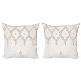 ABAKUHAUS Moroccan Decorative Cushion Cover Pack of 2, Eastern Element Cream, Modern Accent Double-Sided Digital Print, 40 x 40 cm, White Umber Camel