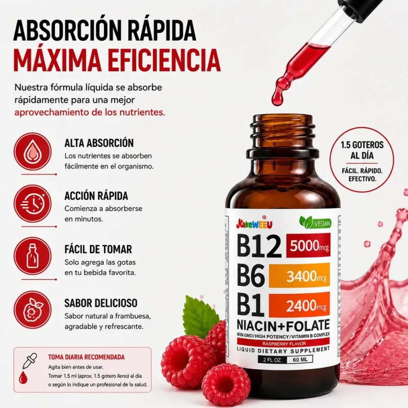 Vitamina B12 Líquida KAKEWEEU Complejo B con Metilcobalamina, para Cerebro