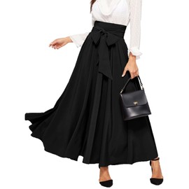 SweatyRocks Women's Elegant High Waist Skirt Tie Front Pleated Maxi Skirts Black S