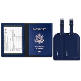 Passport Holders and Luggage Tags Set Passport Holder with Vaccine Card Slot and Luggage Tags (Blue)