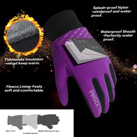 Kids Cycling Gloves Winter Full Finger Warm Touchscreen Running, Boys Girls Glove Grip Liner Thermal for School Sport Windproof Snow Waterproof Anti-Slip (Purple, M)